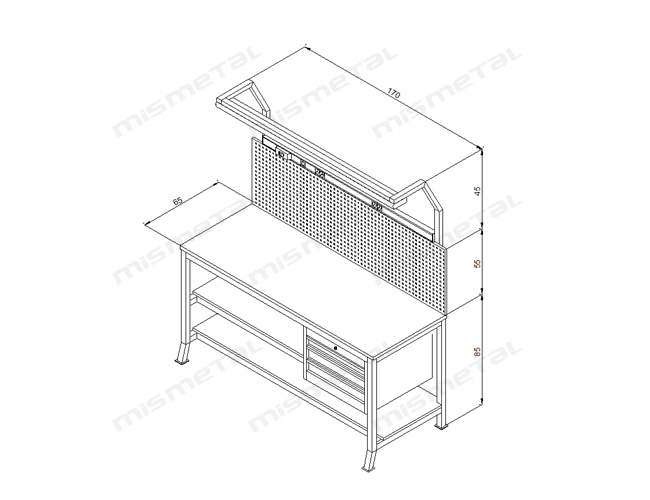 3 Locker Workbench with Drawers and Light teknik